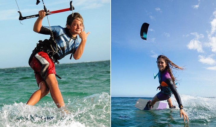 Gisela Pulido, a mais jovem campeã mundial de kitesurf, criança e nos dias de hoje