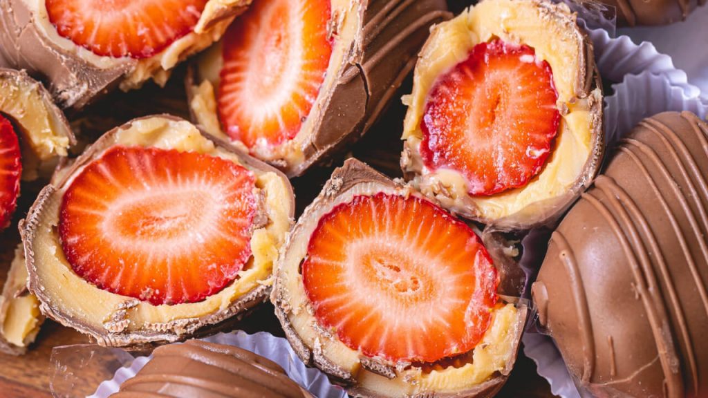 Bombom proteico de morango