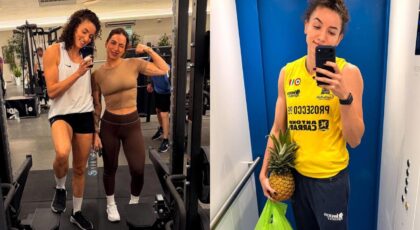 Gabi Guimarães com a namorada. Duas mulheres brancas.
