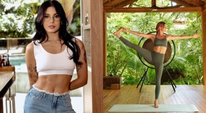 Montagem de duas fotos. À esquerda, Ana Castela; à direita, Gisele Bündchen