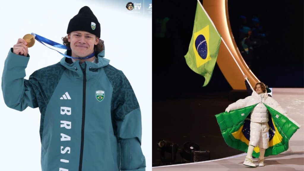 Lucas Pinheiro Baarthen no pódio dos Jogos Olímpicos de Inverno 2026