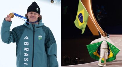 Lucas Pinheiro Baarthen no pódio dos Jogos Olímpicos de Inverno 2026