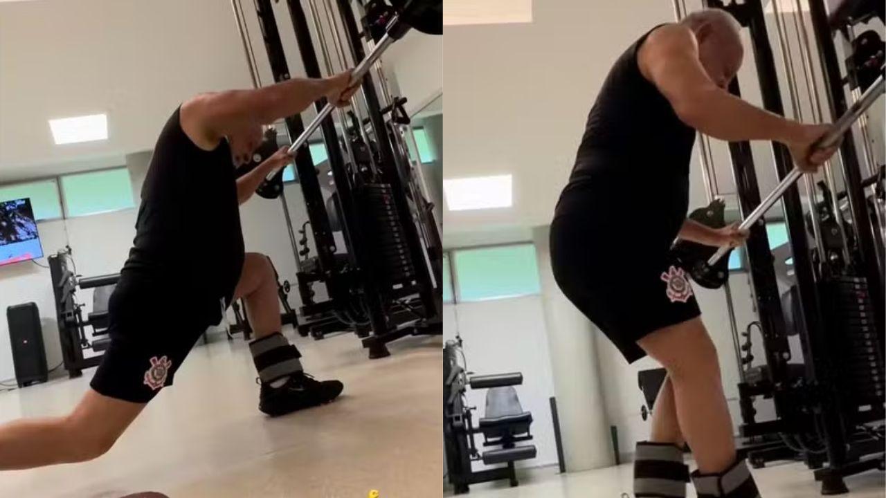 Imagem de Lula fazendo exercício de perna