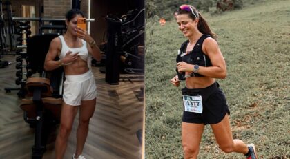 Montagem de duas fotos. À esquerda, Bella Falconi; à direita Bruna Iahnez