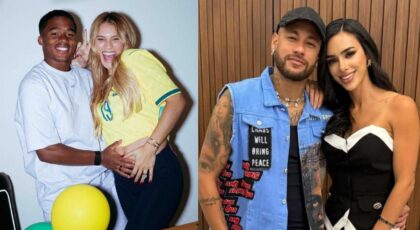 Montagem de duas fotos. Endrick e Gabriely. Neymar e Bruna.