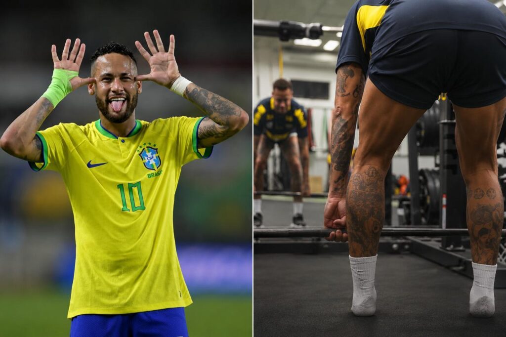 Duas fotos de Neymar. Uma mostrando o rosto e a outra o bumbum.