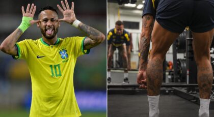 Duas fotos de Neymar. Uma mostrando o rosto e a outra o bumbum.