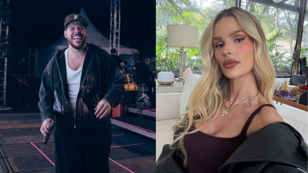 Duas fotos mostram Ferrugem e Yasmin Brunet.