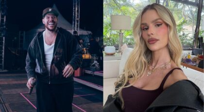 Duas fotos mostram Ferrugem e Yasmin Brunet.