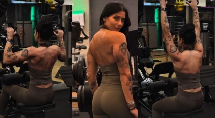 Três fotos da Ana Castela fazendo academia.