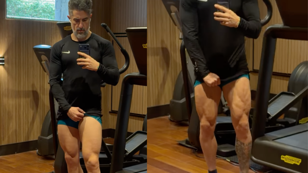 Marcos Mion chamou atenção pela definição das pernas após um treino