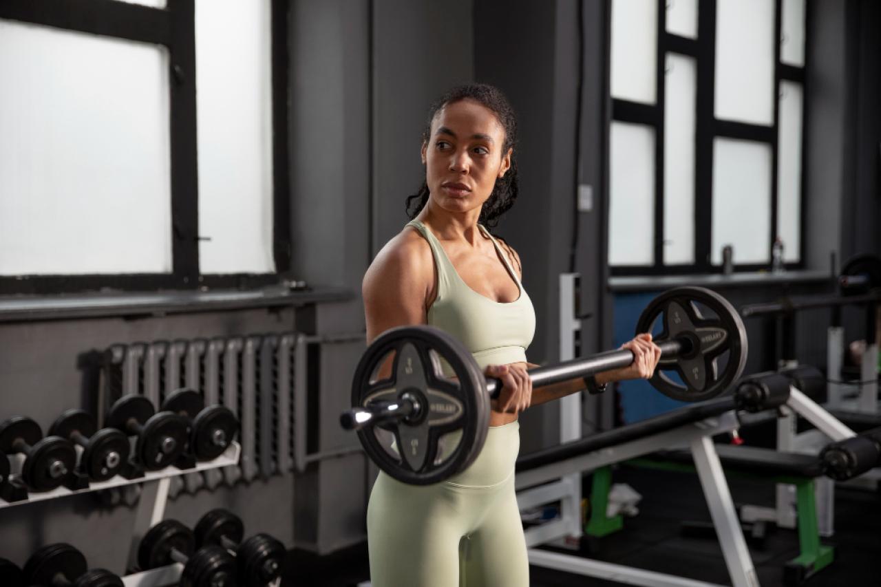 Mulher fazendo musculação antes do cardio