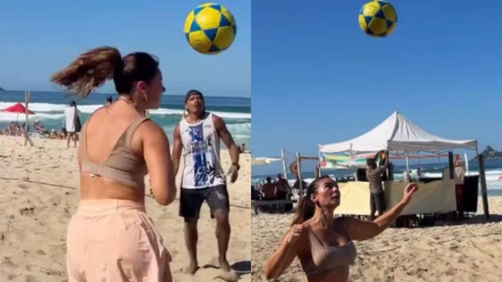 Paolla Oliveira jogando futevôlei