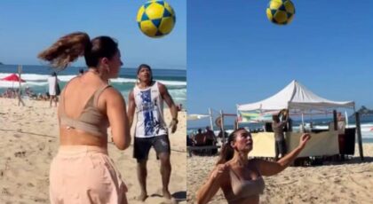 Paolla Oliveira jogando futevôlei