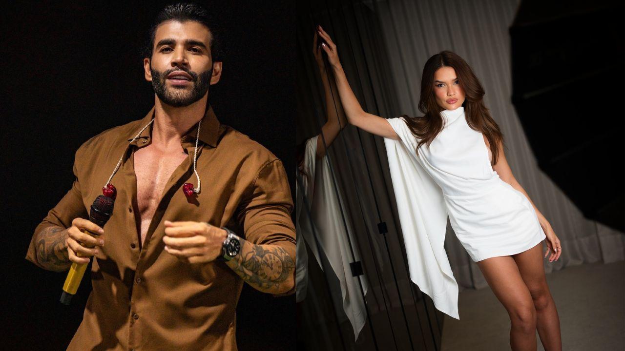 Duas fotos. Em cada uma mostrando Gusttavo Lima e Juliette.