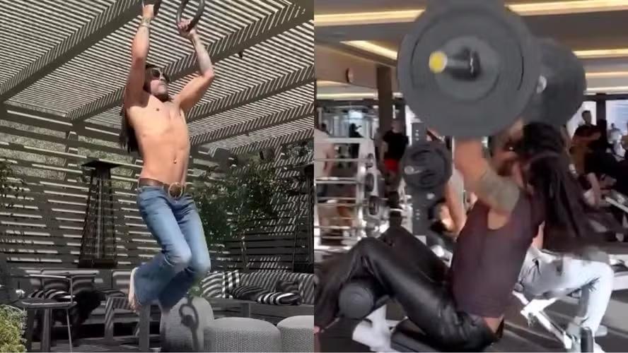 Foto: Reprodução/Instagram Lenny Kravitz fazendo exercício físico.