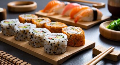 Imagem de uma tábua de sushi